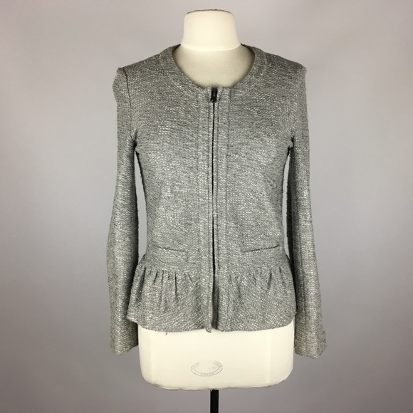 J. Crew Jackets & Blazers - J.Crew Gray Boucle Peplum Zippered Jacket S